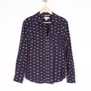 Navy Whale Print Button Down